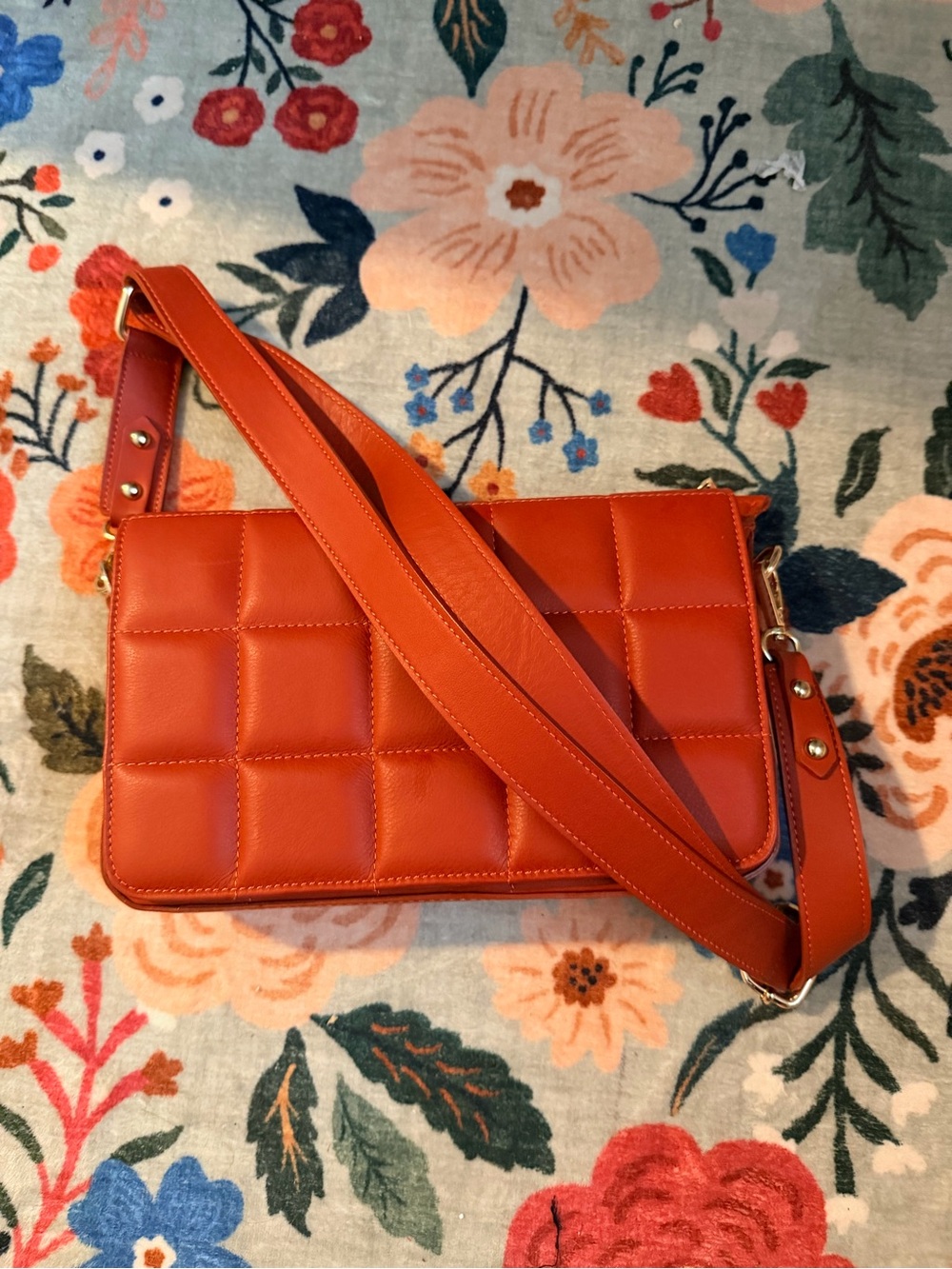 Vera Pelle Quilted Orange GENUINE Leather Crossbody Shoulder Bag
